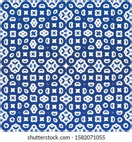 Ornamental azulejo portugal tiles decor. Graphic design. Vector seamless pattern elements. Blue gorgeous flower folk print for linens, smartphone cases, scrapbooking, bags or T-shirts.