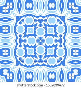 Ornamental azulejo portugal tiles decor. Vector seamless pattern template. Stylish design. Blue gorgeous flower folk print for linens, smartphone cases, scrapbooking, bags or T-shirts.