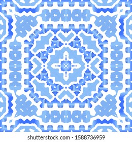 Ornamental azulejo portugal tiles decor. Universal design. Vector seamless pattern elements. Blue gorgeous flower folk print for linens, smartphone cases, scrapbooking, bags or T-shirts.