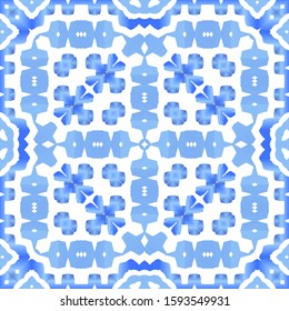 Ornamental azulejo portugal tiles decor. Universal design. Vector seamless pattern elements. Blue gorgeous flower folk print for linens, smartphone cases, scrapbooking, bags or T-shirts.