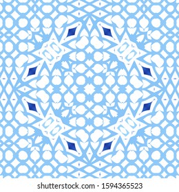 Ornamental azulejo portugal tiles decor. Vector seamless pattern template. Minimal design. 