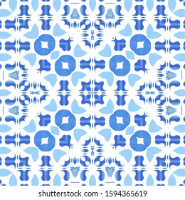 Ornamental azulejo portugal tiles decor. Vector seamless pattern watercolor. Kitchen design. 