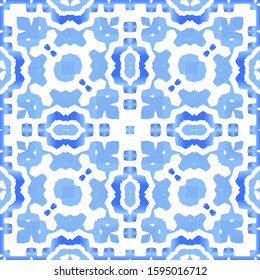 Ornamental azulejo portugal tiles decor. Universal design. Vector seamless pattern elements. Blue gorgeous flower folk print for linens, smartphone cases, scrapbooking, bags or T-shirts.