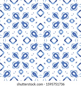 Ornamental azulejo portugal tiles decor. Original design. Vector seamless pattern arabesque. Blue gorgeous flower folk print for linens, smartphone cases, scrapbooking, bags or T-shirts.