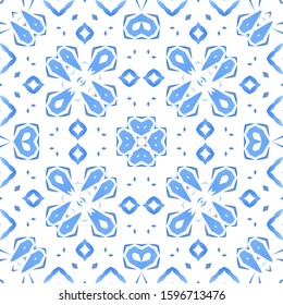 Ornamental azulejo portugal tiles decor. Original design. Vector seamless pattern arabesque. Blue gorgeous flower folk print for linens, smartphone cases, scrapbooking, bags or T-shirts.