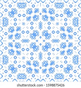 Ornamental azulejo portugal tiles decor. Original design. Vector seamless pattern arabesque. Blue gorgeous flower folk print for linens, smartphone cases, scrapbooking, bags or T-shirts.