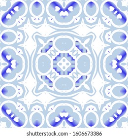 Ornamental azulejo portugal tiles decor. Vector seamless pattern template. Stylish design. Blue gorgeous flower folk print for linens, smartphone cases, scrapbooking, bags or T-shirts.