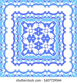 Ornamental azulejo portugal tiles decor. Vector seamless pattern concept. Universal design. Blue gorgeous flower folk print for linens, smartphone cases, scrapbooking, bags or T-shirts.