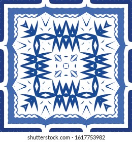 Ornamental azulejo portugal tiles decor. Universal design. Vector seamless pattern elements. Blue gorgeous flower folk print for linens, smartphone cases, scrapbooking, bags or T-shirts.