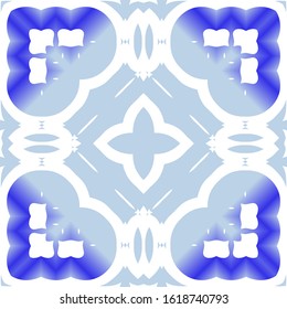 Ornamental azulejo portugal tiles decor. Vector seamless pattern template. Stylish design. Blue gorgeous flower folk print for linens, smartphone cases, scrapbooking, bags or T-shirts.