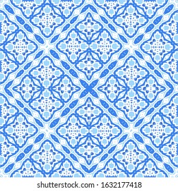 Ornamental azulejo portugal tiles decor. Vector seamless pattern template. Stylish design. Blue gorgeous flower folk print for linens, smartphone cases, scrapbooking, bags or T-shirts.
