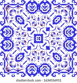 Ornamental azulejo portugal tiles decor. Universal design. Vector seamless pattern elements. Blue gorgeous flower folk print for linens, smartphone cases, scrapbooking, bags or T-shirts.