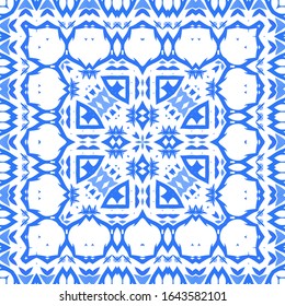 Ornamental azulejo portugal tiles decor. Vector seamless pattern concept. Universal design. Blue gorgeous flower folk print for linens, smartphone cases, scrapbooking, bags or T-shirts.