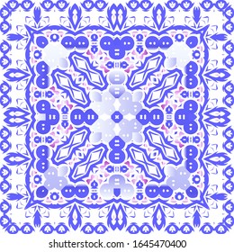 Ornamental azulejo portugal tiles decor. Universal design. Vector seamless pattern elements. Blue gorgeous flower folk print for linens, smartphone cases, scrapbooking, bags or T-shirts.