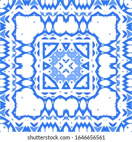 Ornamental azulejo portugal tiles decor. Vector seamless pattern concept. Universal design. Blue gorgeous flower folk print for linens, smartphone cases, scrapbooking, bags or T-shirts.