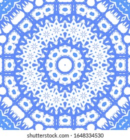 Ornamental azulejo portugal tiles decor. Fashionable design. Vector seamless pattern flyer. Blue gorgeous flower folk print for linens, smartphone cases, scrapbooking, bags or T-shirts.