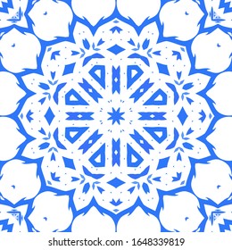 Ornamental azulejo portugal tiles decor. Vector seamless pattern concept. Universal design. Blue gorgeous flower folk print for linens, smartphone cases, scrapbooking, bags or T-shirts.