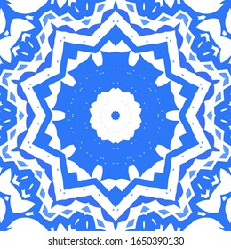 Ornamental azulejo portugal tiles decor. Vector seamless pattern concept. Universal design. Blue gorgeous flower folk print for linens, smartphone cases, scrapbooking, bags or T-shirts.