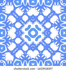 Ornamental azulejo portugal tiles decor. Fashionable design. Vector seamless pattern flyer. Blue gorgeous flower folk print for linens, smartphone cases, scrapbooking, bags or T-shirts.