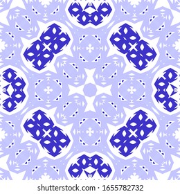Ornamental azulejo portugal tiles decor. Vector seamless pattern collage. Universal design. Blue gorgeous flower folk print for linens, smartphone cases, scrapbooking, bags or T-shirts.