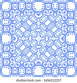 Ornamental azulejo portugal tiles decor. Fashionable design. Vector seamless pattern flyer. Blue gorgeous flower folk print for linens, smartphone cases, scrapbooking, bags or T-shirts.