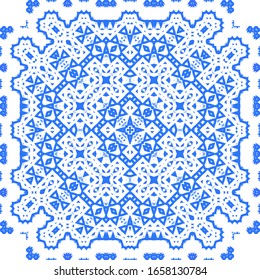 Ornamental azulejo portugal tiles decor. Vector seamless pattern concept. Universal design. Blue gorgeous flower folk print for linens, smartphone cases, scrapbooking, bags or T-shirts.