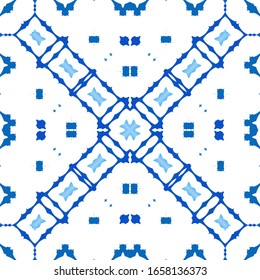 Ornamental azulejo portugal tiles decor. Colored design. Vector seamless pattern trellis. Blue gorgeous flower folk print for linens, smartphone cases, scrapbooking, bags or T-shirts.