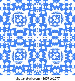 Ornamental azulejo portugal tiles decor. Vector seamless pattern concept. Universal design. Blue gorgeous flower folk print for linens, smartphone cases, scrapbooking, bags or T-shirts.