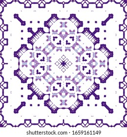 Ornamental azulejo portugal tiles decor. Colored design. Vector seamless pattern trellis. Blue gorgeous flower folk print for linens, smartphone cases, scrapbooking, bags or T-shirts.