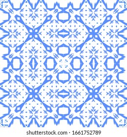 Ornamental azulejo portugal tiles decor. Vector seamless pattern concept. Universal design. Blue gorgeous flower folk print for linens, smartphone cases, scrapbooking, bags or T-shirts.