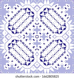 Ornamental azulejo portugal tiles decor. Vector seamless pattern collage. Universal design. Blue gorgeous flower folk print for linens, smartphone cases, scrapbooking, bags or T-shirts.