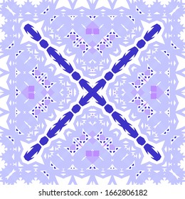 Ornamental azulejo portugal tiles decor. Vector seamless pattern collage. Universal design. Blue gorgeous flower folk print for linens, smartphone cases, scrapbooking, bags or T-shirts.