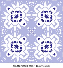 Ornamental azulejo portugal tiles decor. Vector seamless pattern collage. Universal design. Blue gorgeous flower folk print for linens, smartphone cases, scrapbooking, bags or T-shirts.