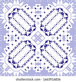 Ornamental azulejo portugal tiles decor. Vector seamless pattern collage. Universal design. Blue gorgeous flower folk print for linens, smartphone cases, scrapbooking, bags or T-shirts.