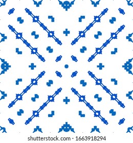 Ornamental azulejo portugal tiles decor. Colored design. Vector seamless pattern trellis. Blue gorgeous flower folk print for linens, smartphone cases, scrapbooking, bags or T-shirts.