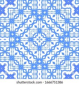 Ornamental azulejo portugal tiles decor. Fashionable design. Vector seamless pattern flyer. Blue gorgeous flower folk print for linens, smartphone cases, scrapbooking, bags or T-shirts.