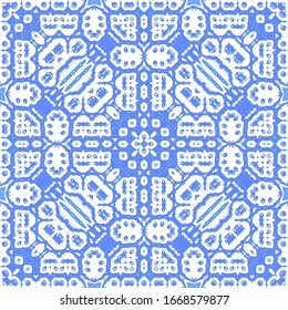 Ornamental azulejo portugal tiles decor. Fashionable design. Vector seamless pattern flyer. Blue gorgeous flower folk print for linens, smartphone cases, scrapbooking, bags or T-shirts.
