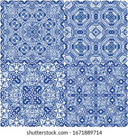 Ornamental azulejo portugal tiles decor. Vector seamless pattern frame. Bathroom design. gorgeous flower folk print for linens, smartphone cases, scrapbooking, bags or T-shirts.