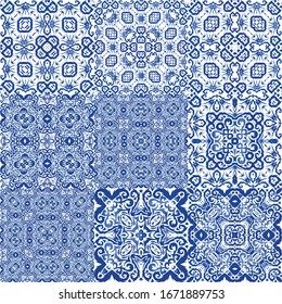 Ornamental azulejo portugal tiles decor. Universal design. Vector seamless pattern frame. gorgeous flower folk print for linens, smartphone cases, scrapbooking, bags or T-shirts.