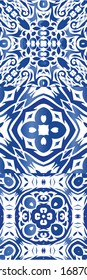 Ornamental azulejo portugal tiles decor. Fashionable design. Collection of vector seamless patterns. Blue gorgeous flower folk prints for linens, smartphone cases, scrapbooking, bags or T-shirts.