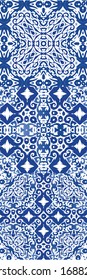 Ornamental azulejo portugal tiles decor. Collection of vector seamless patterns. Original design. Blue gorgeous flower folk prints for linens, smartphone cases, scrapbooking, bags or T-shirts.