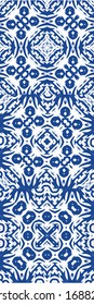 Ornamental azulejo portugal tiles decor. Set of vector seamless patterns. Stylish design. Blue gorgeous flower folk prints for linens, smartphone cases, scrapbooking, bags or T-shirts.