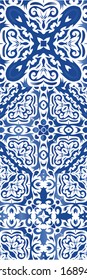 Ornamental azulejo portugal tiles decor. Kit of vector seamless patterns. Modern design. Blue gorgeous flower folk prints for linens, smartphone cases, scrapbooking, bags or T-shirts.