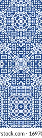 Ornamental azulejo portugal tiles decor. Modern design. Collection of vector seamless patterns. Blue gorgeous flower folk prints for linens, smartphone cases, scrapbooking, bags or T-shirts.