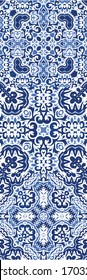 Ornamental azulejo portugal tiles decor. Hand drawn design. Collection of vector seamless patterns. Blue gorgeous flower folk prints for linens, smartphone cases, scrapbooking, bags or T-shirts.