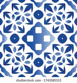Ornamental azulejo portugal tiles decor. Bathroom design. Vector seamless pattern flyer. Blue gorgeous flower folk print for linens, smartphone cases, scrapbooking, bags or T-shirts.