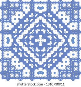 Ornamental azulejo portugal tiles decor. Fashionable design. Vector seamless pattern flyer. Blue gorgeous flower folk print for linens, smartphone cases, scrapbooking, bags or T-shirts.