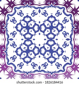 Ornamental azulejo portugal tiles decor. Vector seamless pattern collage. Universal design. Blue gorgeous flower folk print for linens, smartphone cases, scrapbooking, bags or T-shirts.
