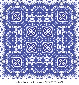 Ornamental azulejo portugal tiles decor. Vector seamless pattern collage. Universal design. Blue gorgeous flower folk print for linens, smartphone cases, scrapbooking, bags or T-shirts.