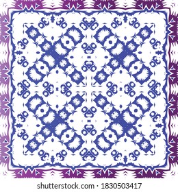 Ornamental azulejo portugal tiles decor. Vector seamless pattern collage. Universal design. Blue gorgeous flower folk print for linens, smartphone cases, scrapbooking, bags or T-shirts.